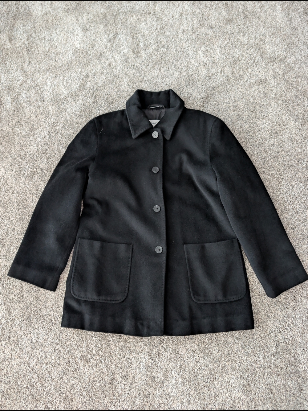 Calvin Klein Vintage 65% Angora Wool Car Coat Black Minimalist Jacket Sz 10